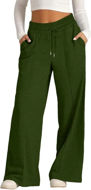 SHAOBGE Oversized Wide Leg Sweatpants Women Elastic Drawstring Straight Leg Sweatpants Low Waisted Baggy Lounge Pants Pocket