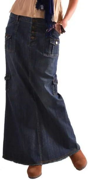 Skirt for Women Mid Straight Long Maxi Denim Pocket Waist Button Womens Fashion Skirts Front Summer Skirt