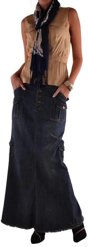 Skirt for Women Mid Straight Long Maxi Denim Pocket Waist Button Womens Fashion Skirts Front Summer Skirt