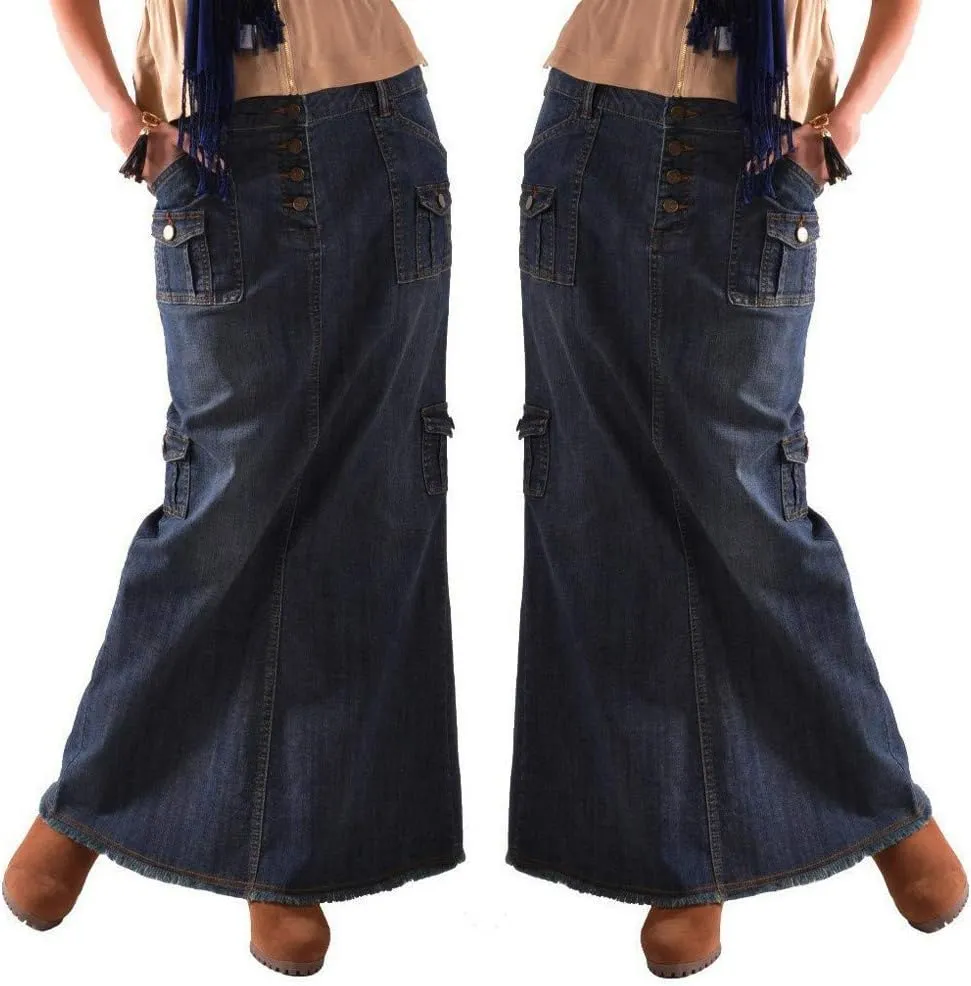 Skirt for Women Mid Straight Long Maxi Denim Pocket Waist Button Womens Fashion Skirts Front Summer Skirt