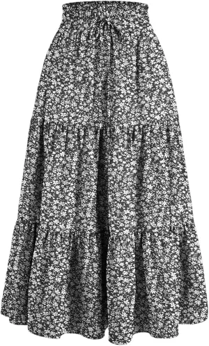 Skirts for Women Elastic Waist Loose Lace Casual Summer Fake Drawstring Flowy Tiered Renaissance Skirt