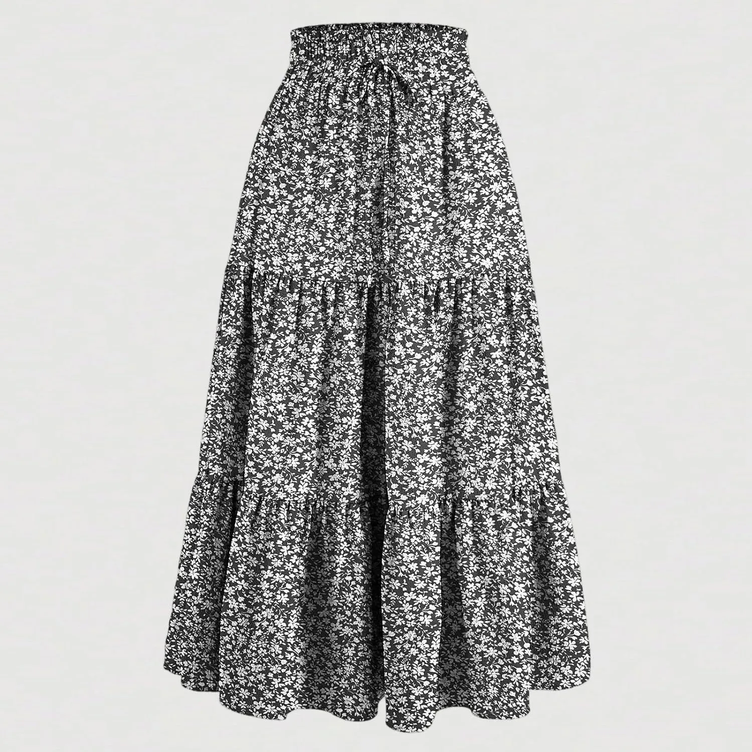 Skirts for Women Elastic Waist Loose Lace Casual Summer Fake Drawstring Flowy Tiered Renaissance Skirt