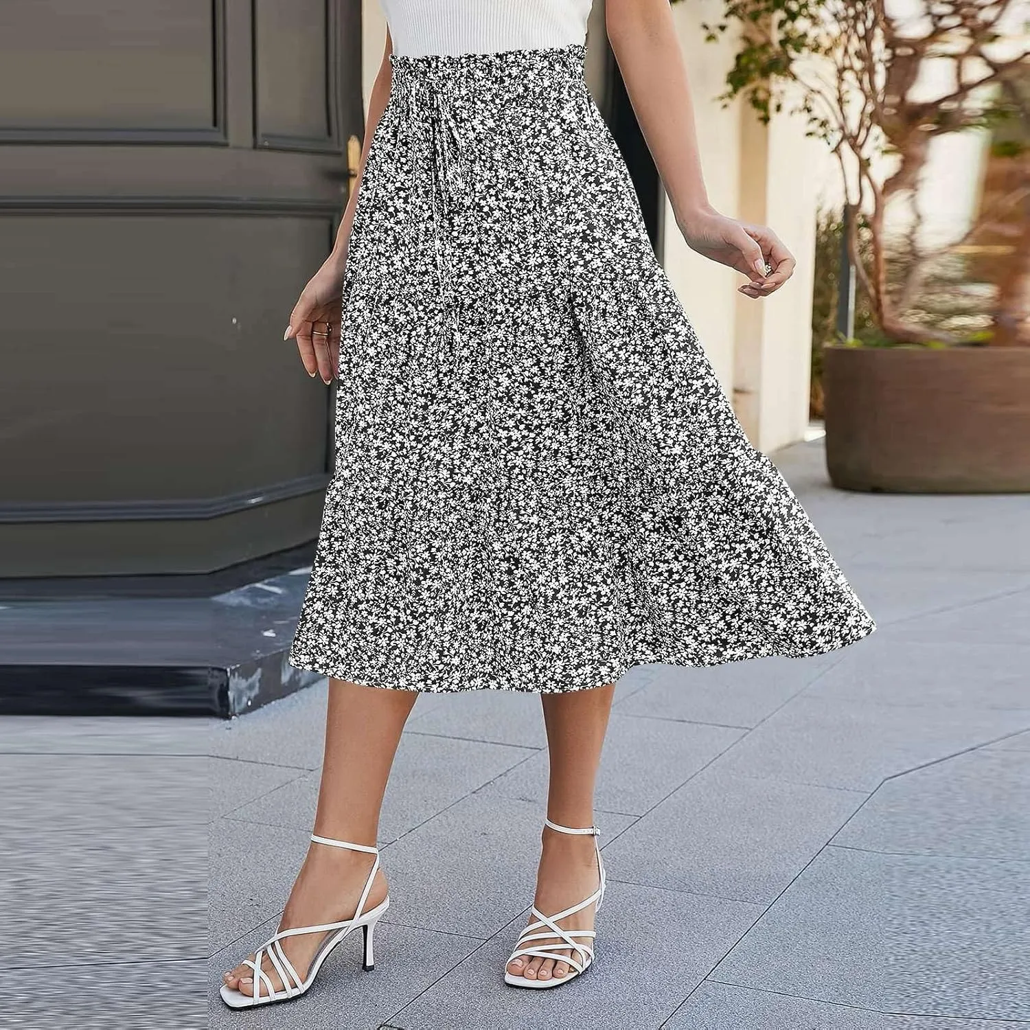 Skirts for Women Elastic Waist Loose Lace Casual Summer Fake Drawstring Flowy Tiered Renaissance Skirt