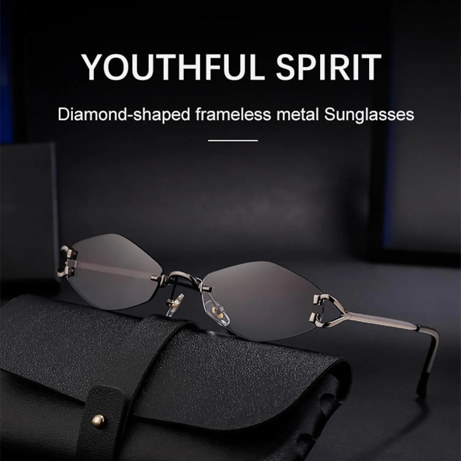 Small Metal Frame Geometric Rimless Sunglasses for Men Women Vintage Rhombus Irregular