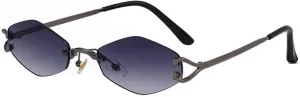 Small Metal Frame Geometric Rimless Sunglasses for Men Women Vintage Rhombus Irregular