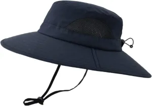 Solid Colors Cotton Bucket Hats with String Mesh Breathable Wide Brim Sun Hats Travel Hiking Fisherman Cap