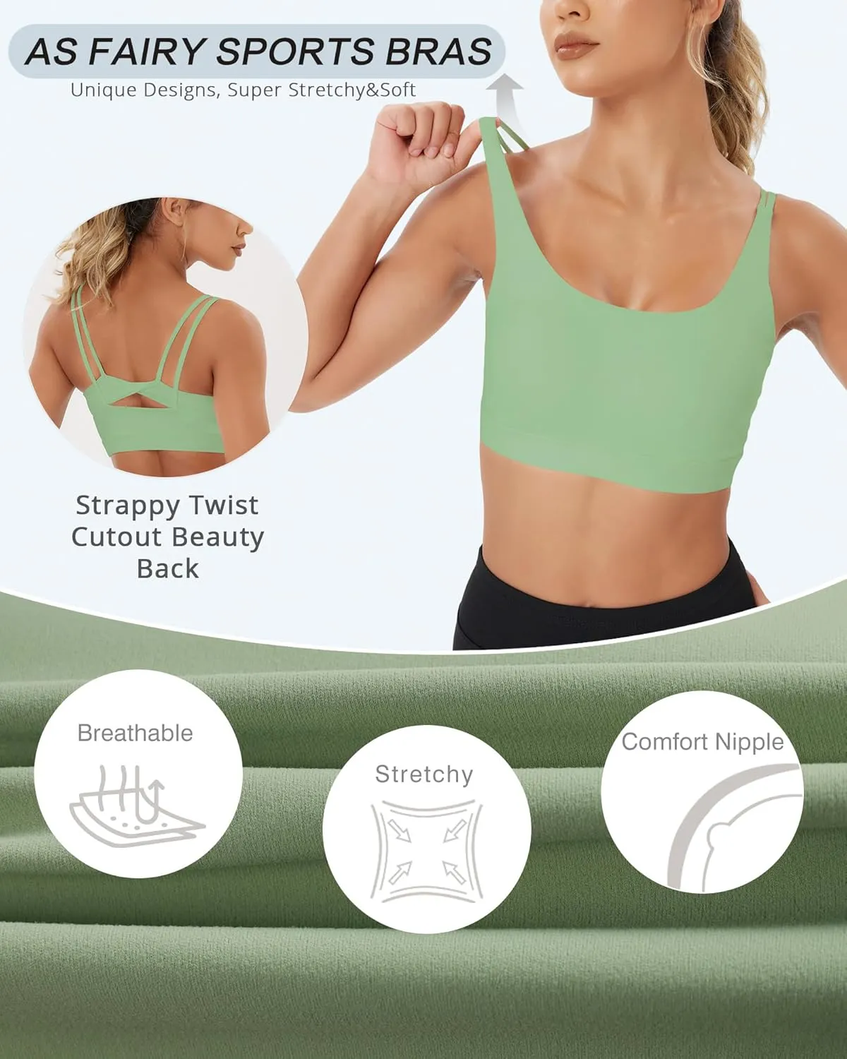 Sports Bra, Seamless Yoga Bra with Removable Cups High Impact, Sexy Backless Quick Dry Workout Bra
