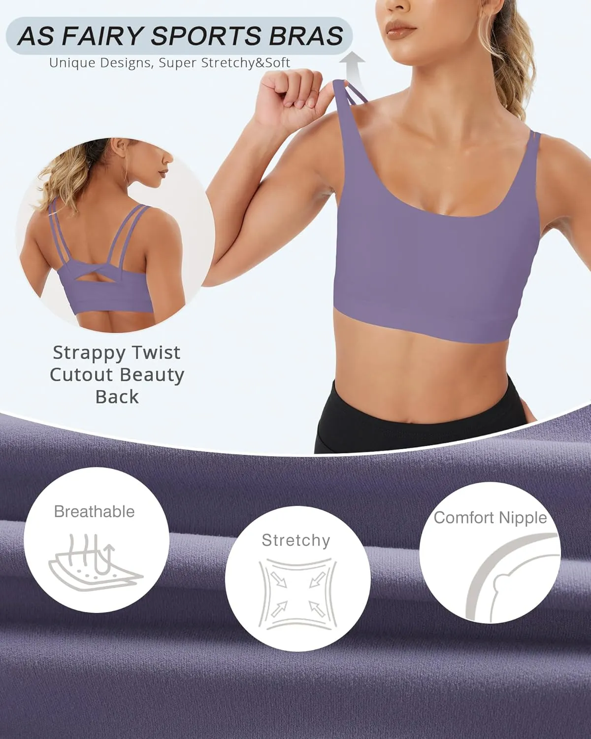 Sports Bra, Seamless Yoga Bra with Removable Cups High Impact, Sexy Backless Quick Dry Workout Bra
