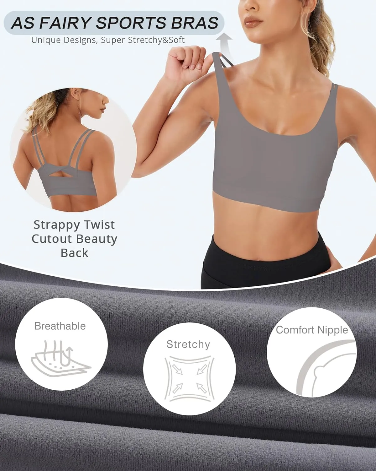 Sports Bra, Seamless Yoga Bra with Removable Cups High Impact, Sexy Backless Quick Dry Workout Bra