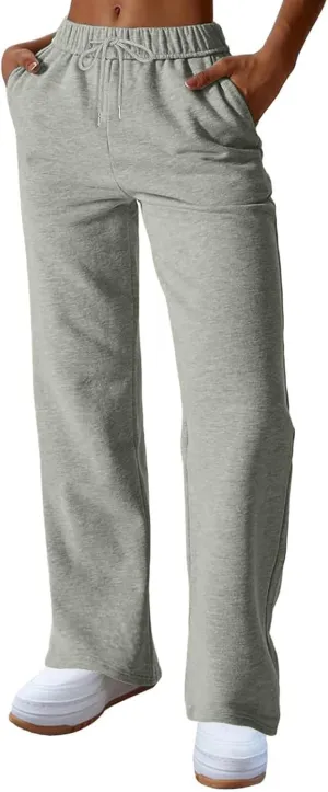 Straight Leg Sweatpants for Women Baggy Drawstring Athletic Joggers with Pockets Loose Elastic Waist Wide Leg Sweat Pants