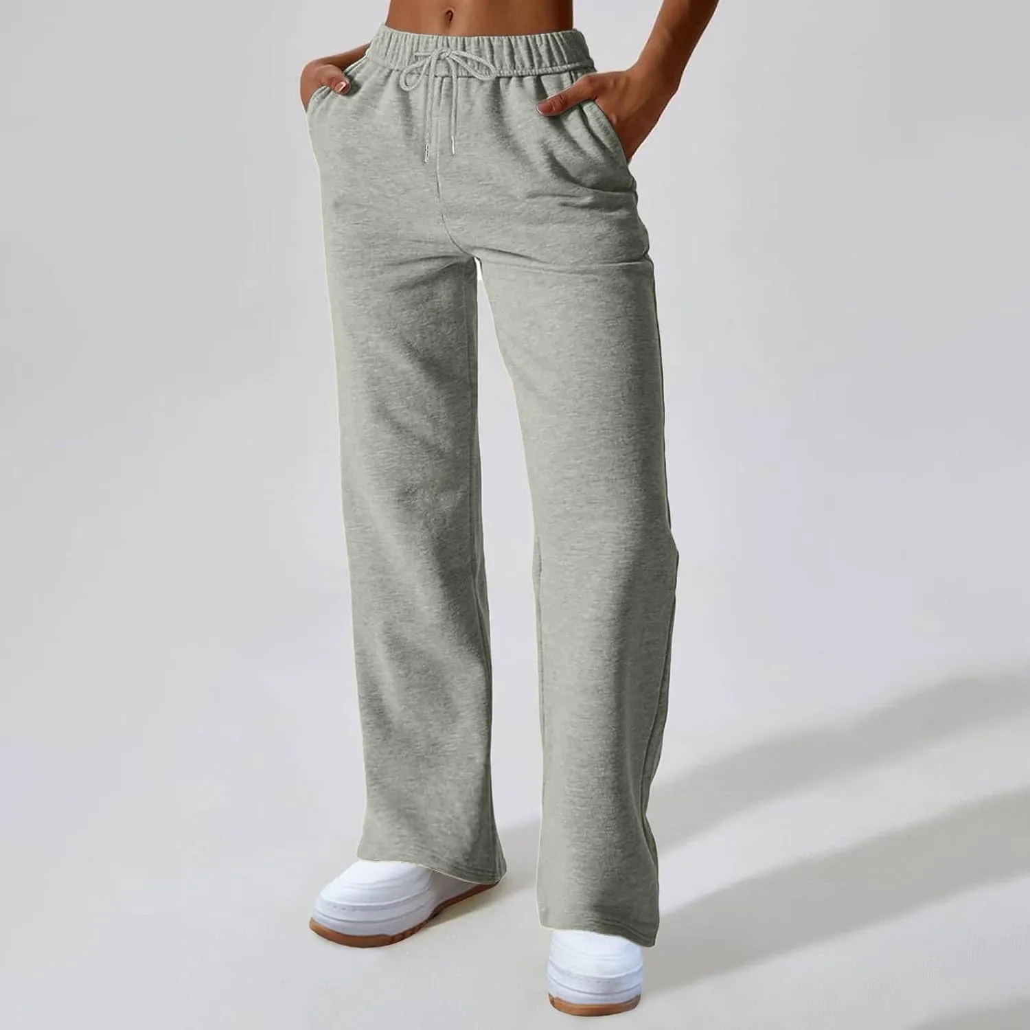 Straight Leg Sweatpants for Women Baggy Drawstring Athletic Joggers with Pockets Loose Elastic Waist Wide Leg Sweat Pants