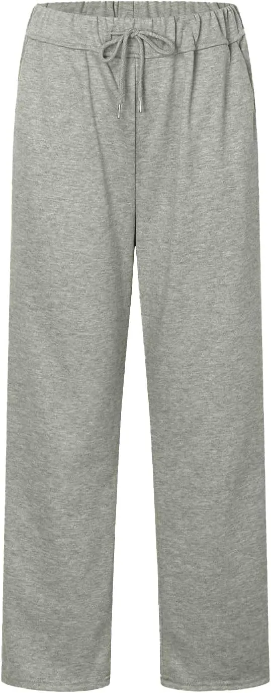 Straight Leg Sweatpants for Women Baggy Drawstring Athletic Joggers with Pockets Loose Elastic Waist Wide Leg Sweat Pants