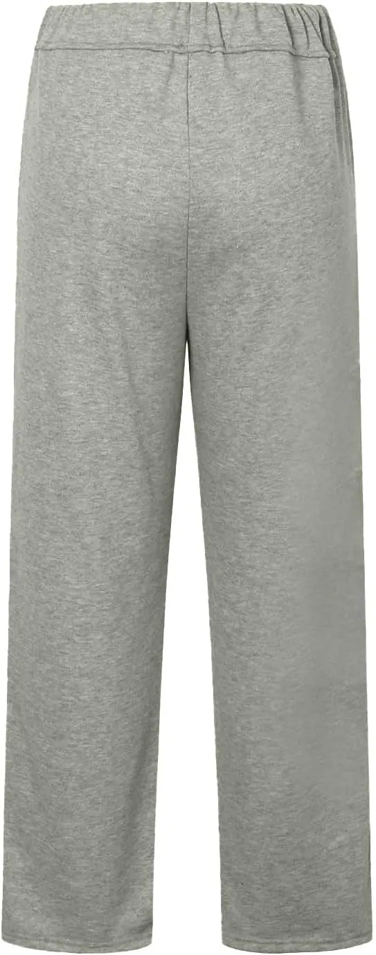 Straight Leg Sweatpants for Women Baggy Drawstring Athletic Joggers with Pockets Loose Elastic Waist Wide Leg Sweat Pants