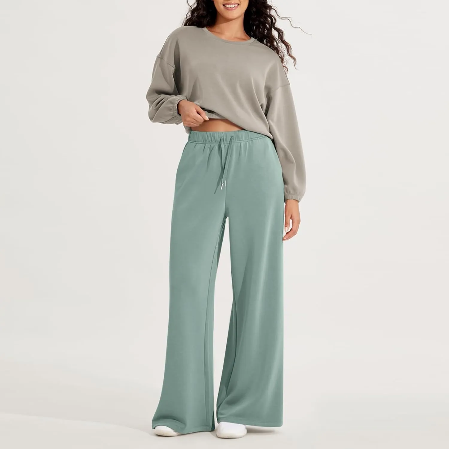 Straight Leg Sweatpants for Women Baggy Joggers Wide Leg High Waisted Jogger Pants Pull on Lounge Pants with Pockets