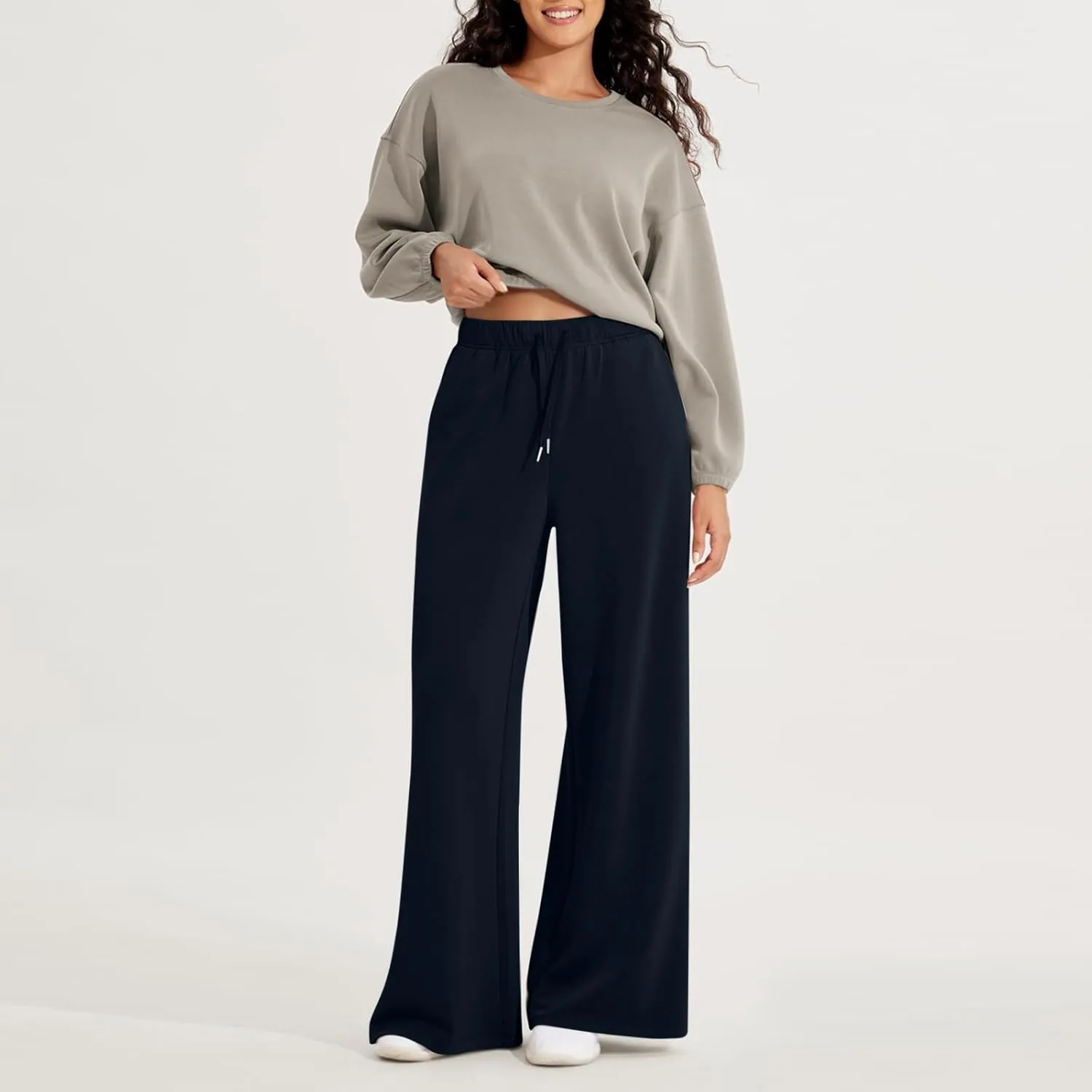 Straight Leg Sweatpants for Women Baggy Joggers Wide Leg High Waisted Jogger Pants Pull on Lounge Pants with Pockets