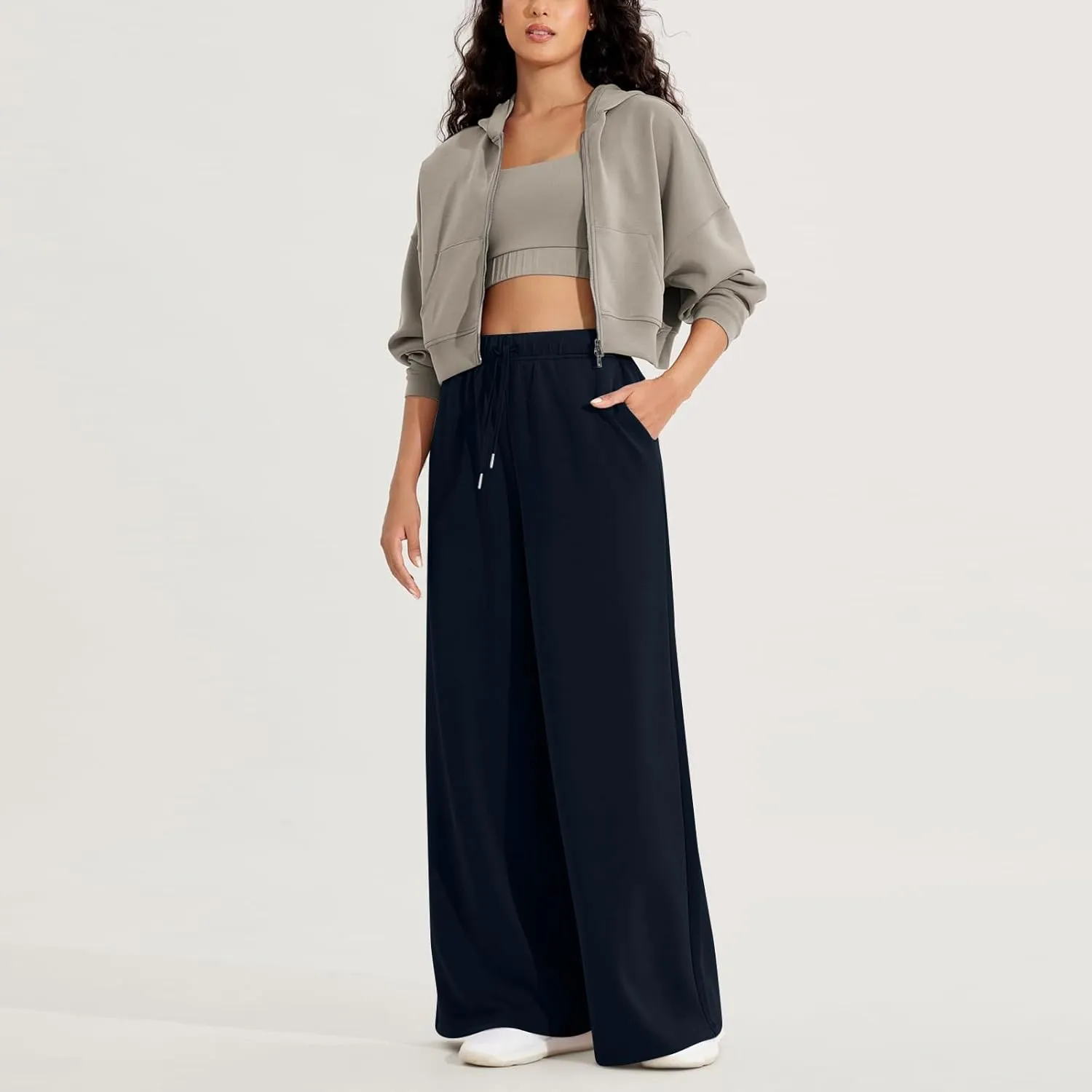 Straight Leg Sweatpants for Women Baggy Joggers Wide Leg High Waisted Jogger Pants Pull on Lounge Pants with Pockets