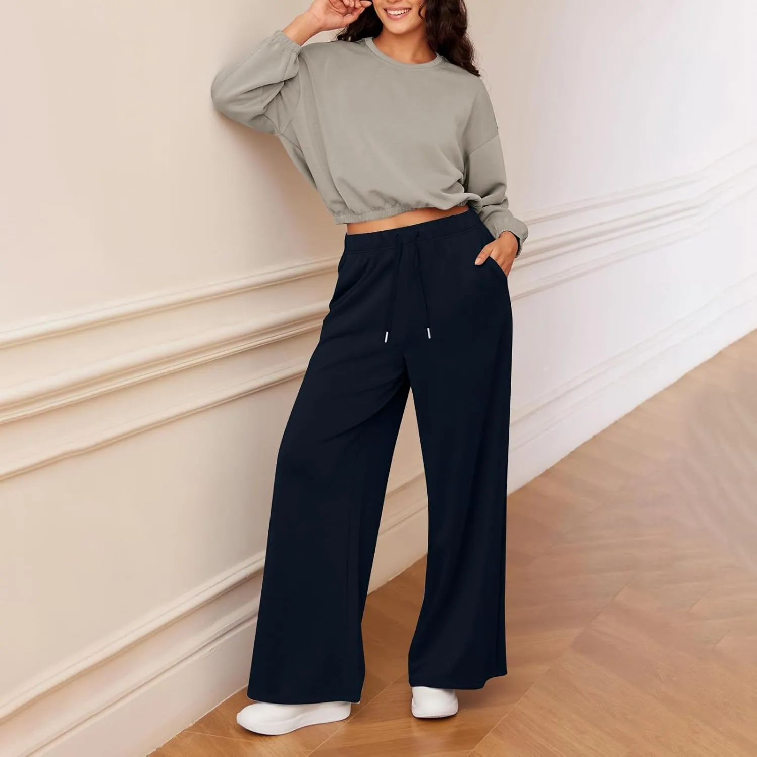 Straight Leg Sweatpants for Women Baggy Joggers Wide Leg High Waisted Jogger Pants Pull on Lounge Pants with Pockets