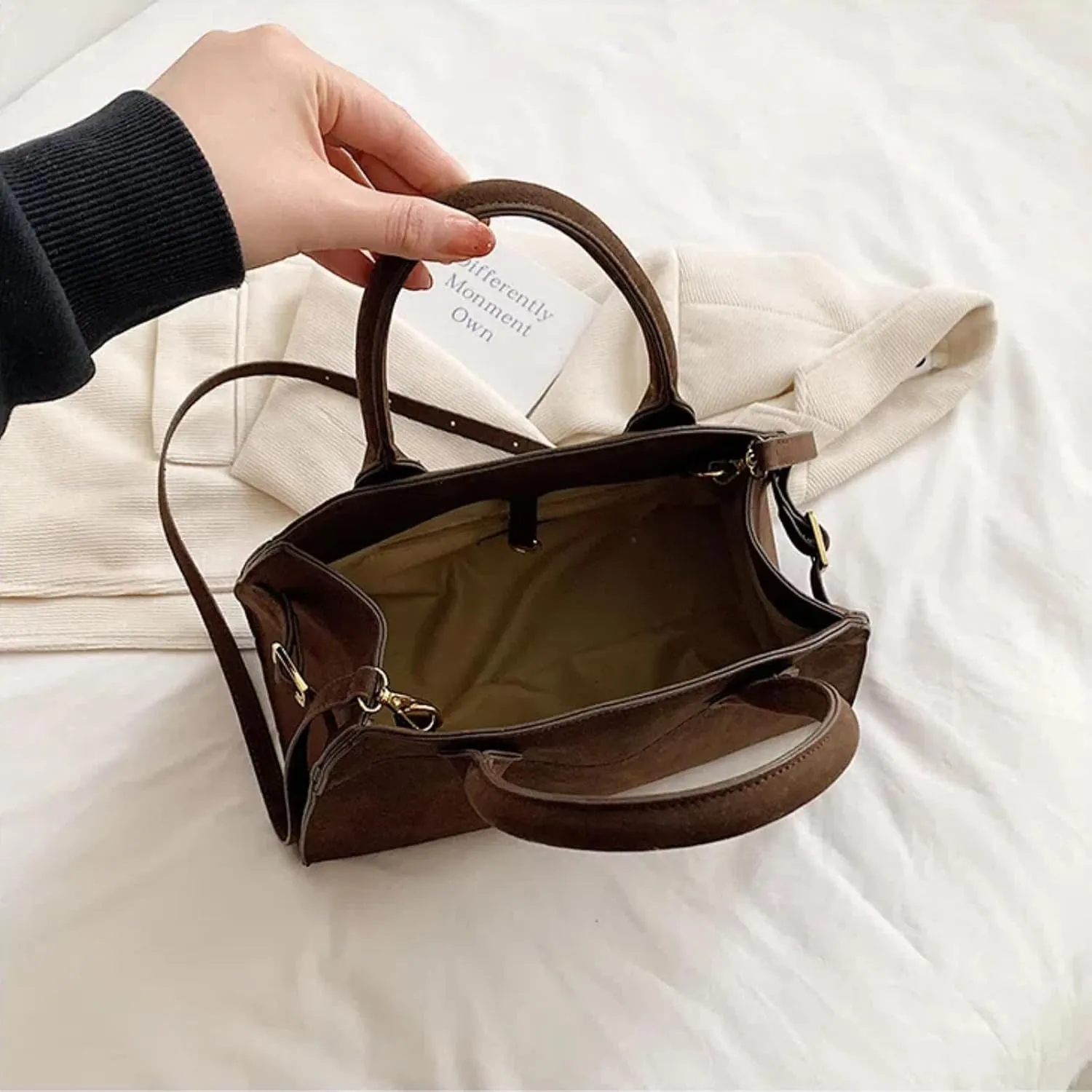 Suede Tote Bag for Women, Womens Purse Slouchy Hobo Handbag Brown Retro Top Handle Bag, Fashion Shoulder Satchel Work Bags