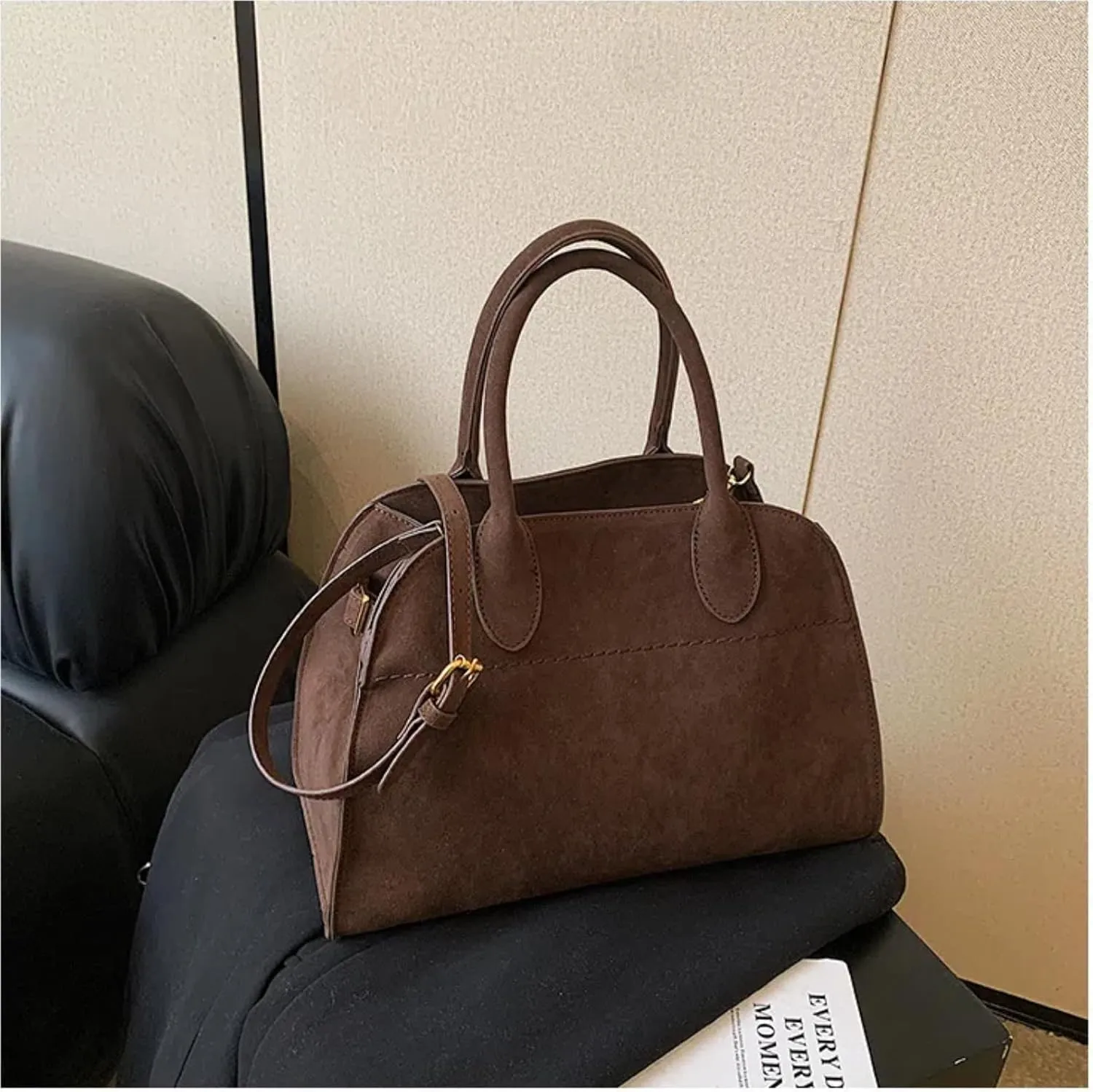 Suede Tote Bag for Women, Womens Purse Slouchy Hobo Handbag Brown Retro Top Handle Bag, Fashion Shoulder Satchel Work Bags