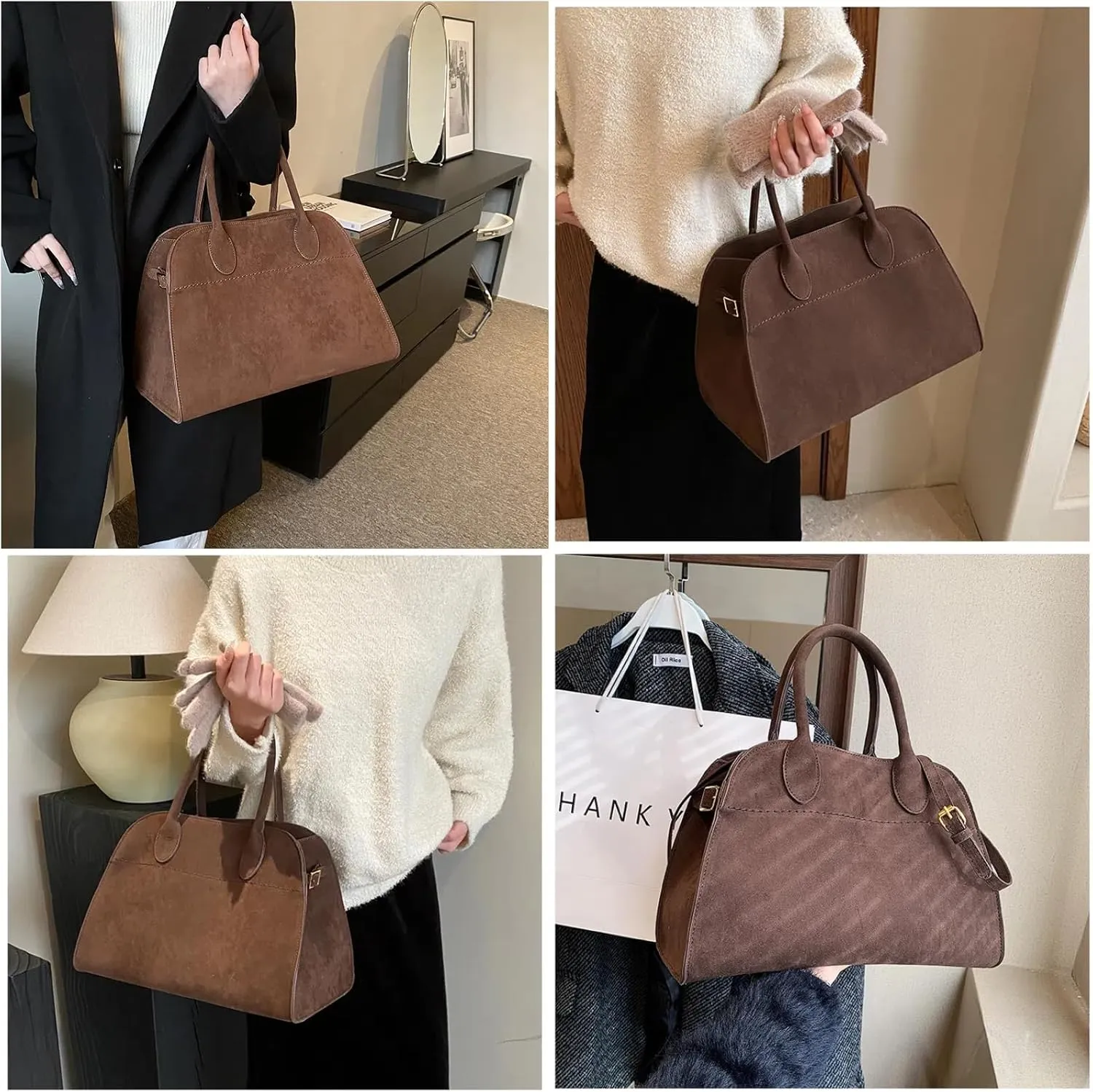 Suede Tote Bag for Women, Womens Purse Slouchy Hobo Handbag Brown Retro Top Handle Bag, Fashion Shoulder Satchel Work Bags