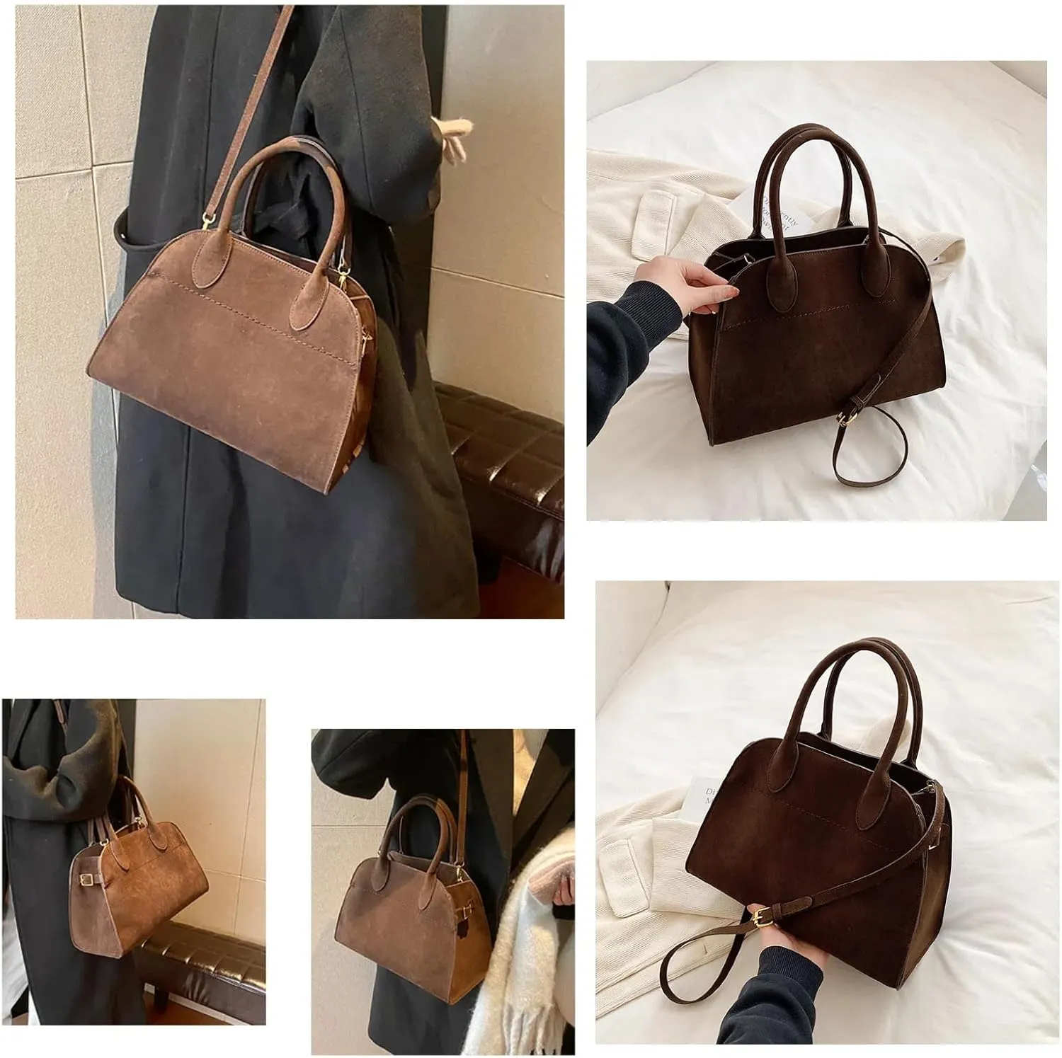 Suede Tote Bag for Women, Womens Purse Slouchy Hobo Handbag Brown Retro Top Handle Bag, Fashion Shoulder Satchel Work Bags