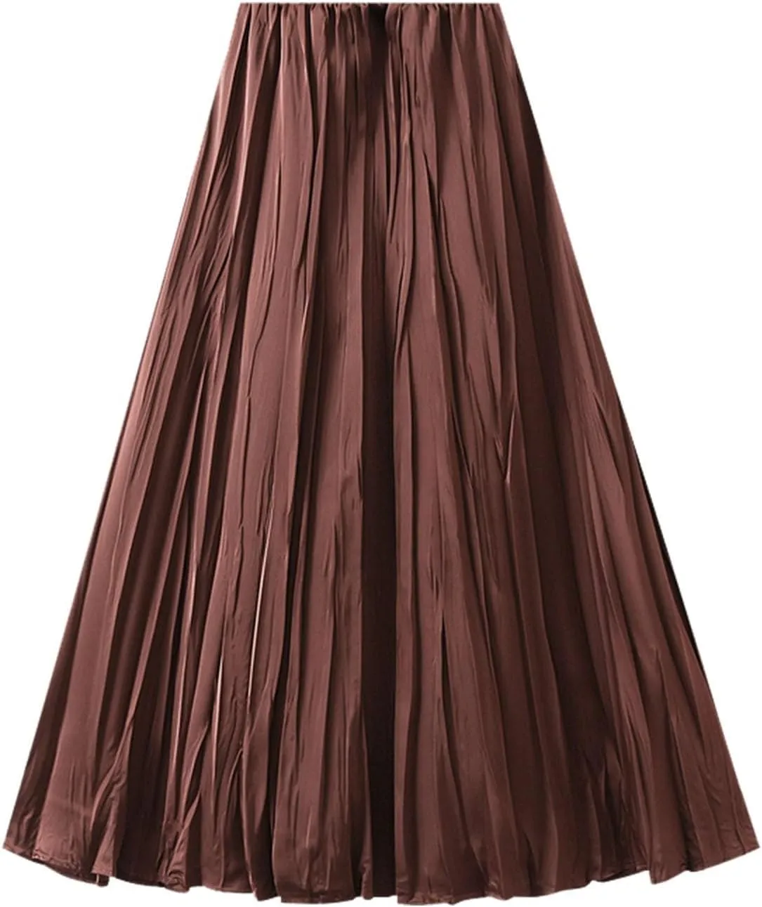 Summer Pleated Midi Skirts for Women Casual High Waisted Solid Color Flowy A Line Swing Long Skirt