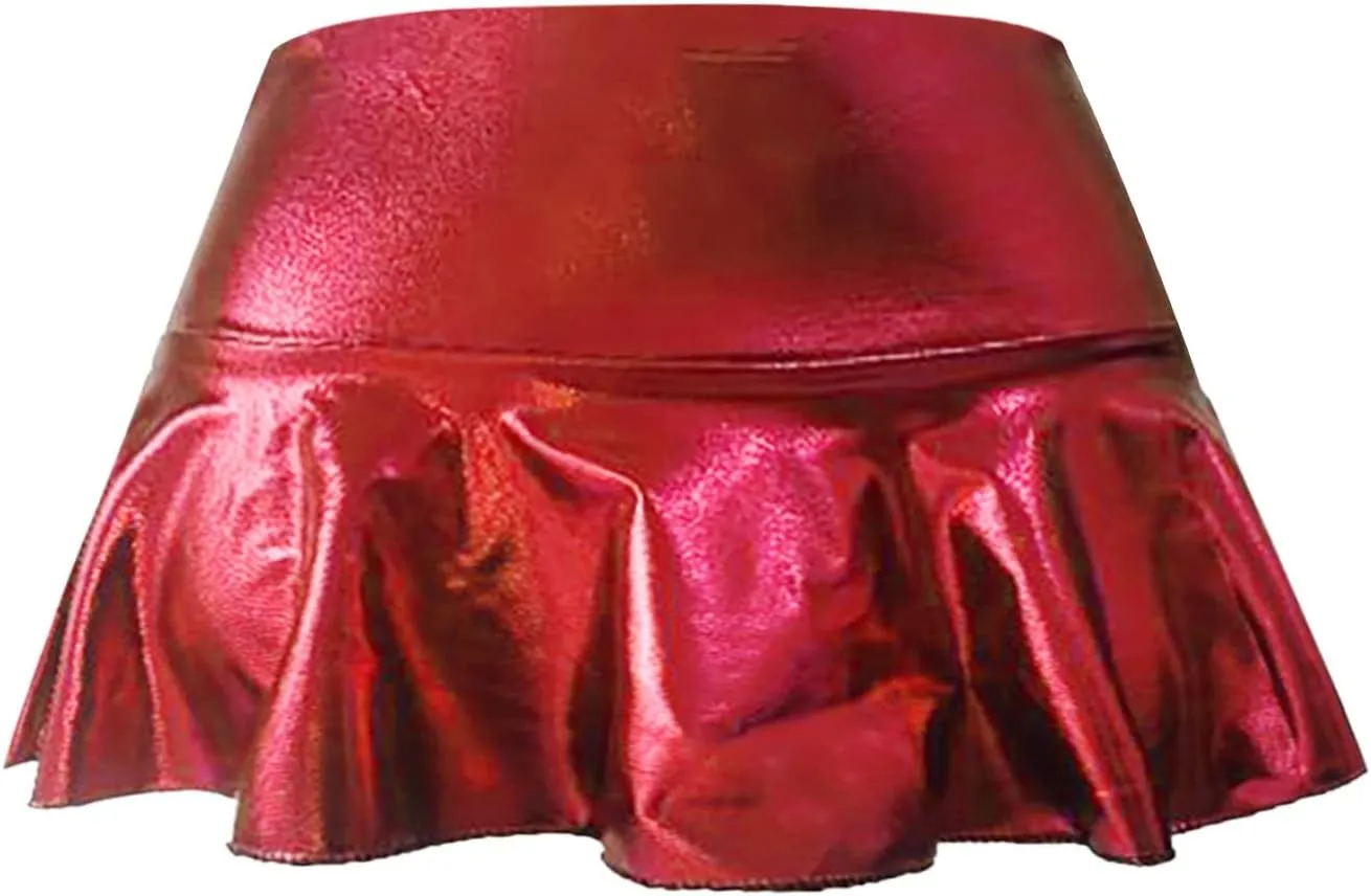 Summer Sexy Skirt Short Mini Skirts for Women Trendy High Waisted Leather Pleated Solid Ruffle Skirt for Women