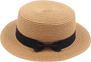 Summer Straw Hat Fedora Hats for Kids Girl Flat Top Hats Pork Pie Hat Wide Brim Church Hat Boater Cap
