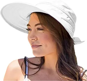 Sun Hats for Women with UV Protection Wide Brim Ponytail Visor Cap Summer Beach Outdoor Foldable Hat for Travel