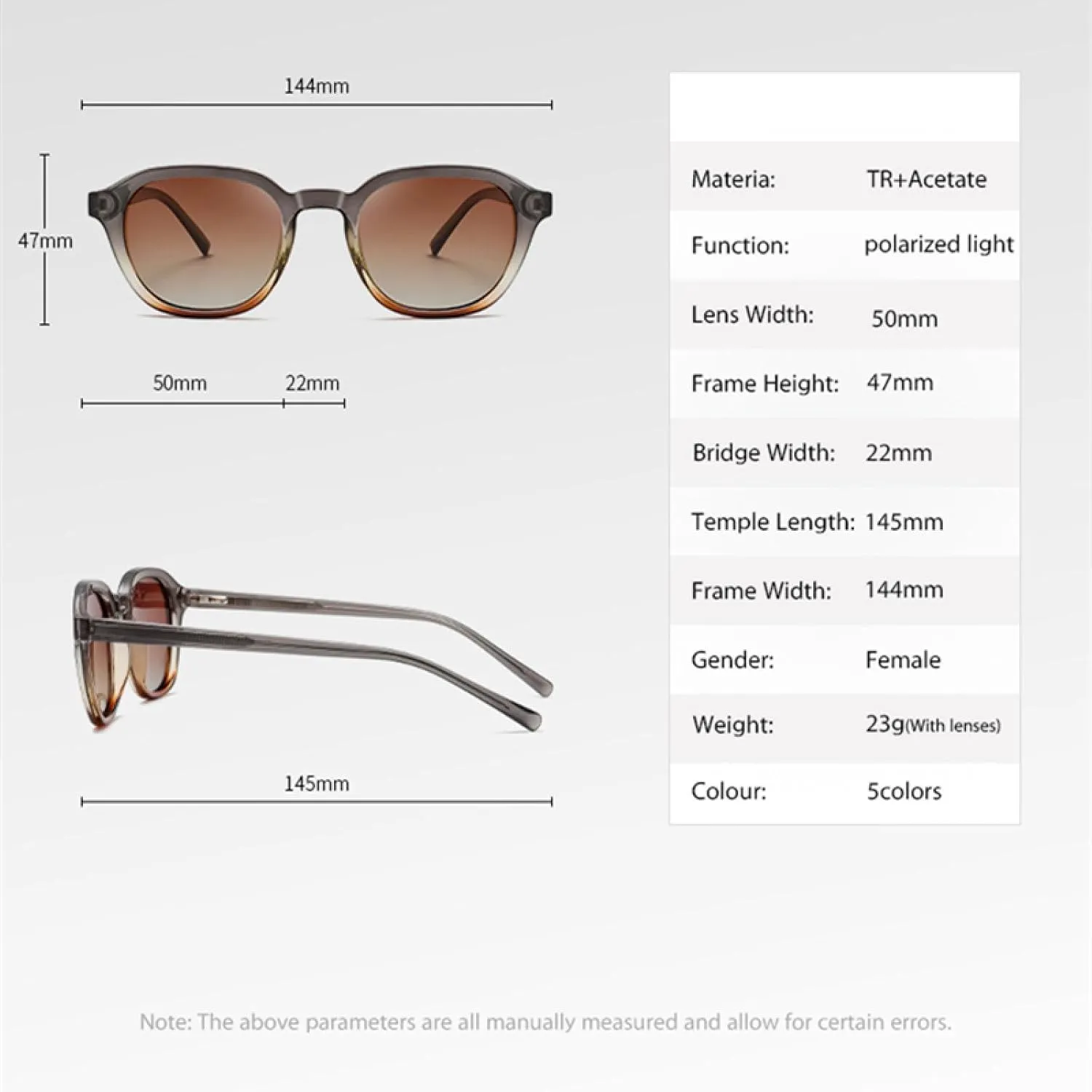 Sunglasses Polarized Women Frame Acetate Sun Glasses Men Outdoor Shades Grey Brown