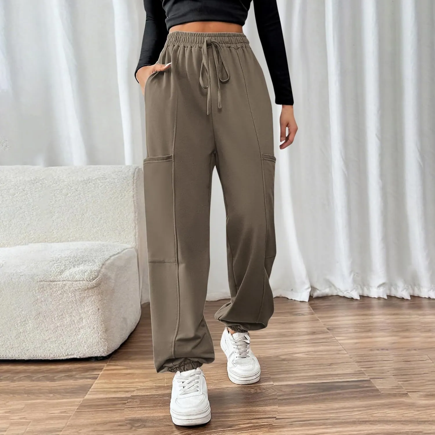 Sweatpants for Women High Waisted Baggy Fleece Joggers Casual Drawstring Winter Warm Lounge Wear Pants with Pockets