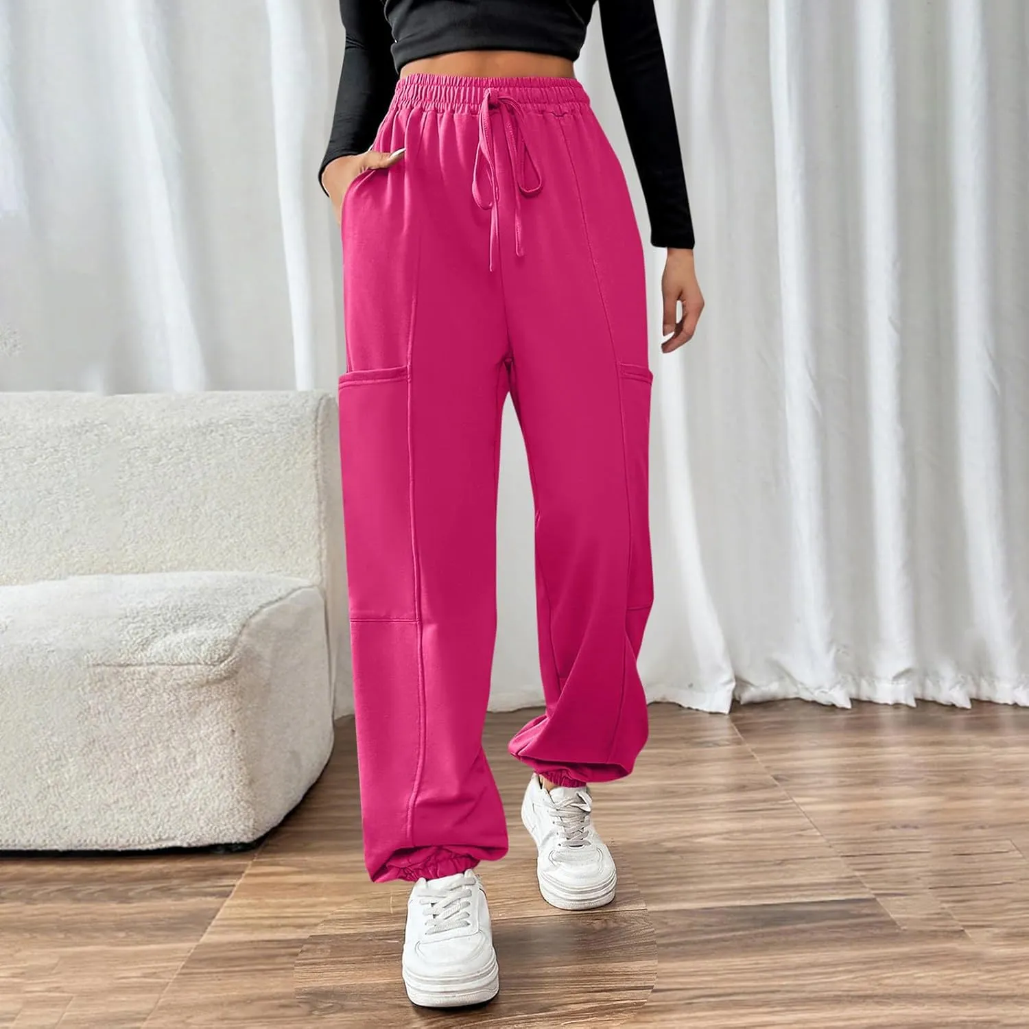 Sweatpants for Women High Waisted Baggy Fleece Joggers Casual Drawstring Winter Warm Lounge Wear Pants with Pockets