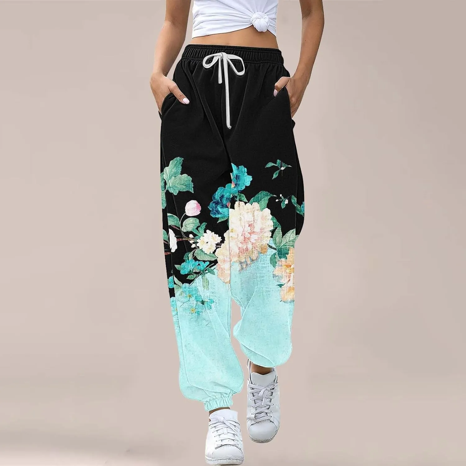 Sweatpants Women Cinch Bottom Baggy High Waisted Sweat Pants Casual Joggers Y2k Aesthetic Warm Trousers with Pockets