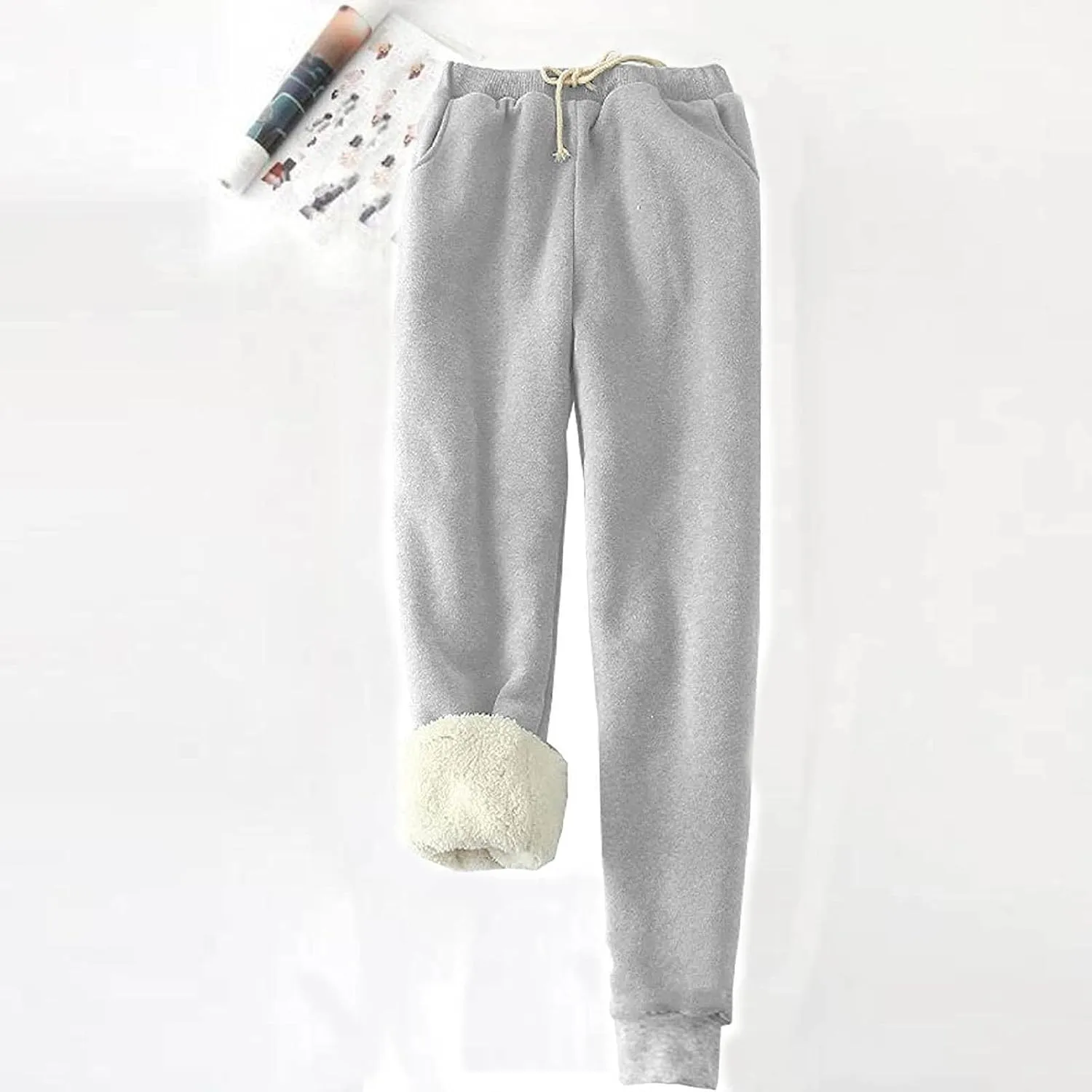 Sweatpants Women Drawstring Waist Joggers Sherpa Fleece Lined Pants Loose Jogger Pants Warm Winter Leggings Sweat Pant