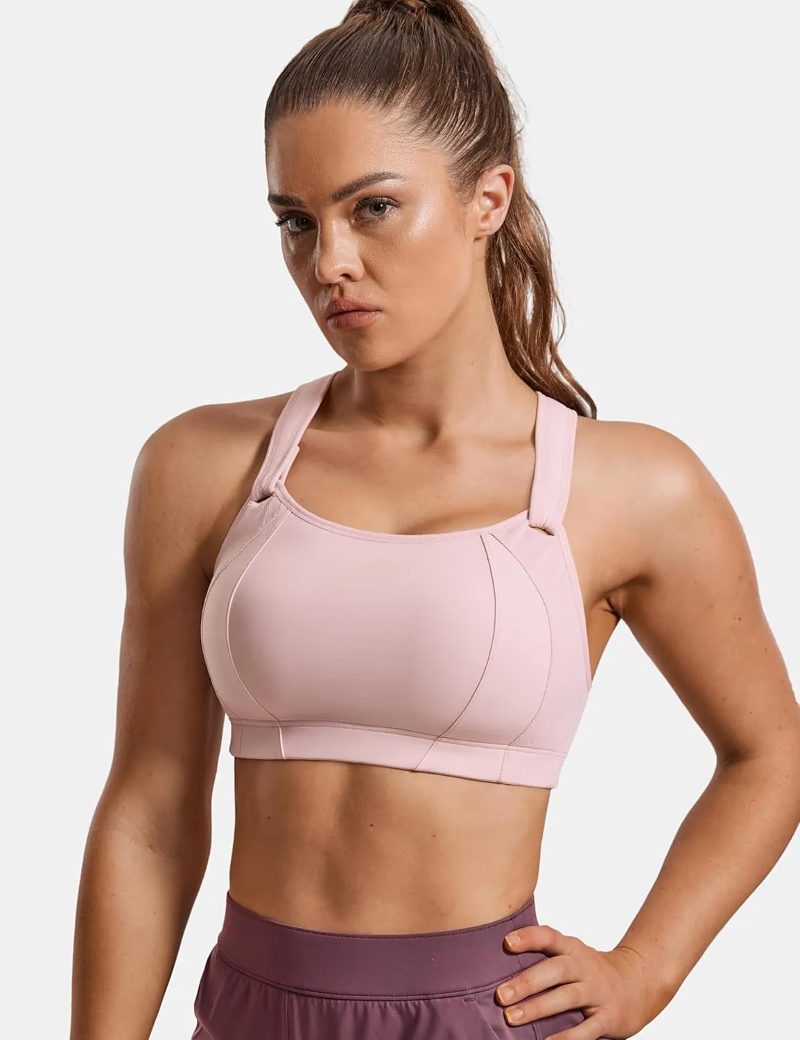 SYROKAN Women's Sports Bra Front Adjustable High Impact Support Padded Wireless Racerback Plus Size Running Bra