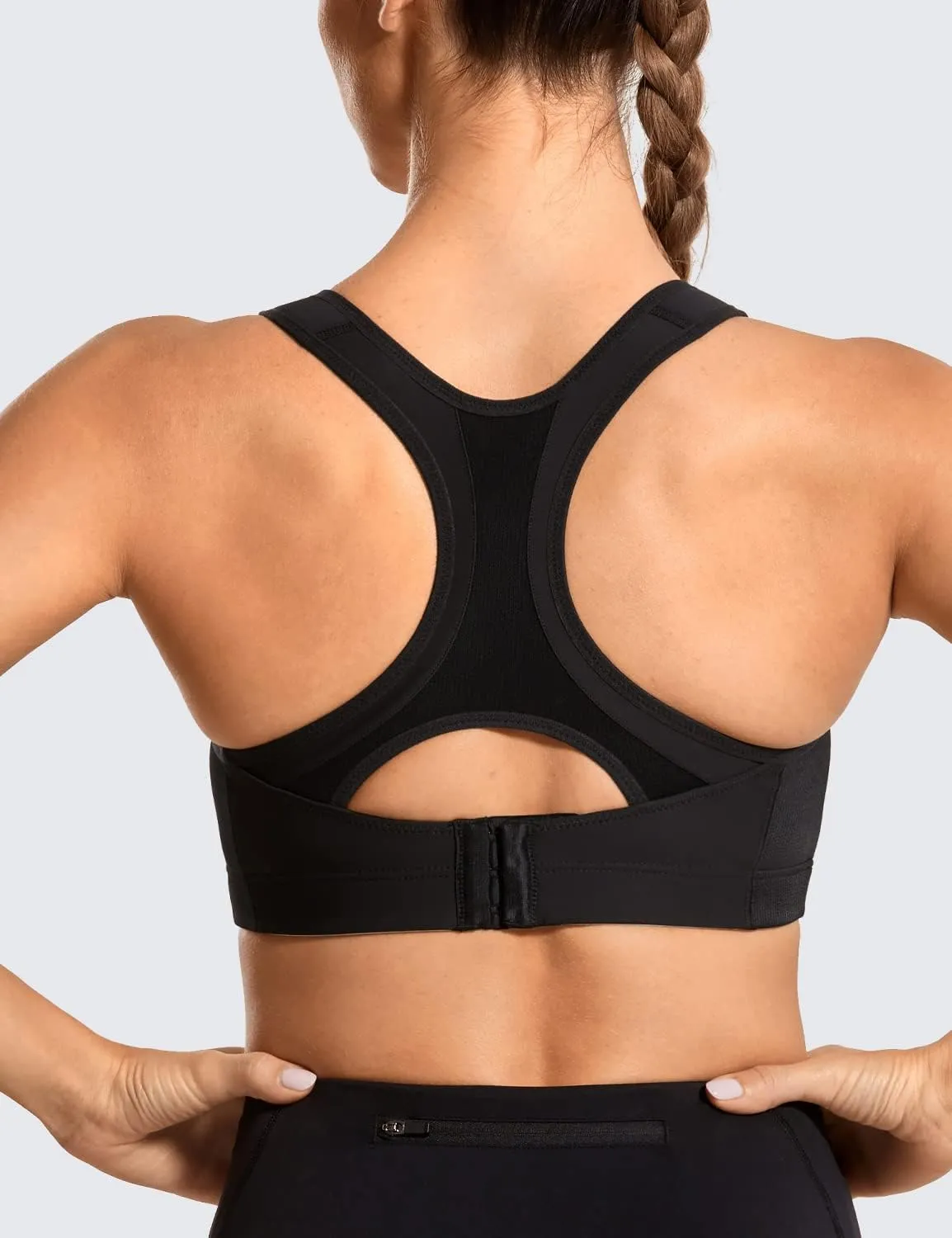 SYROKAN Women's Sports Bra Front Adjustable High Impact Support Padded Wireless Racerback Plus Size Running Bra