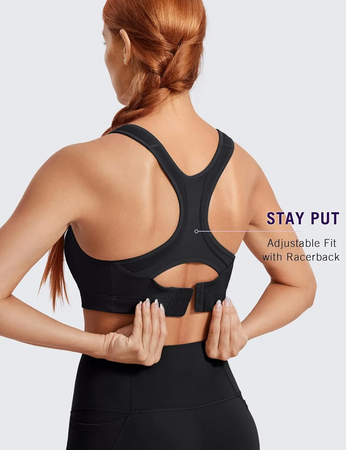 SYROKAN Women's Sports Bra Front Adjustable High Impact Support Padded Wireless Racerback Plus Size Running Bra