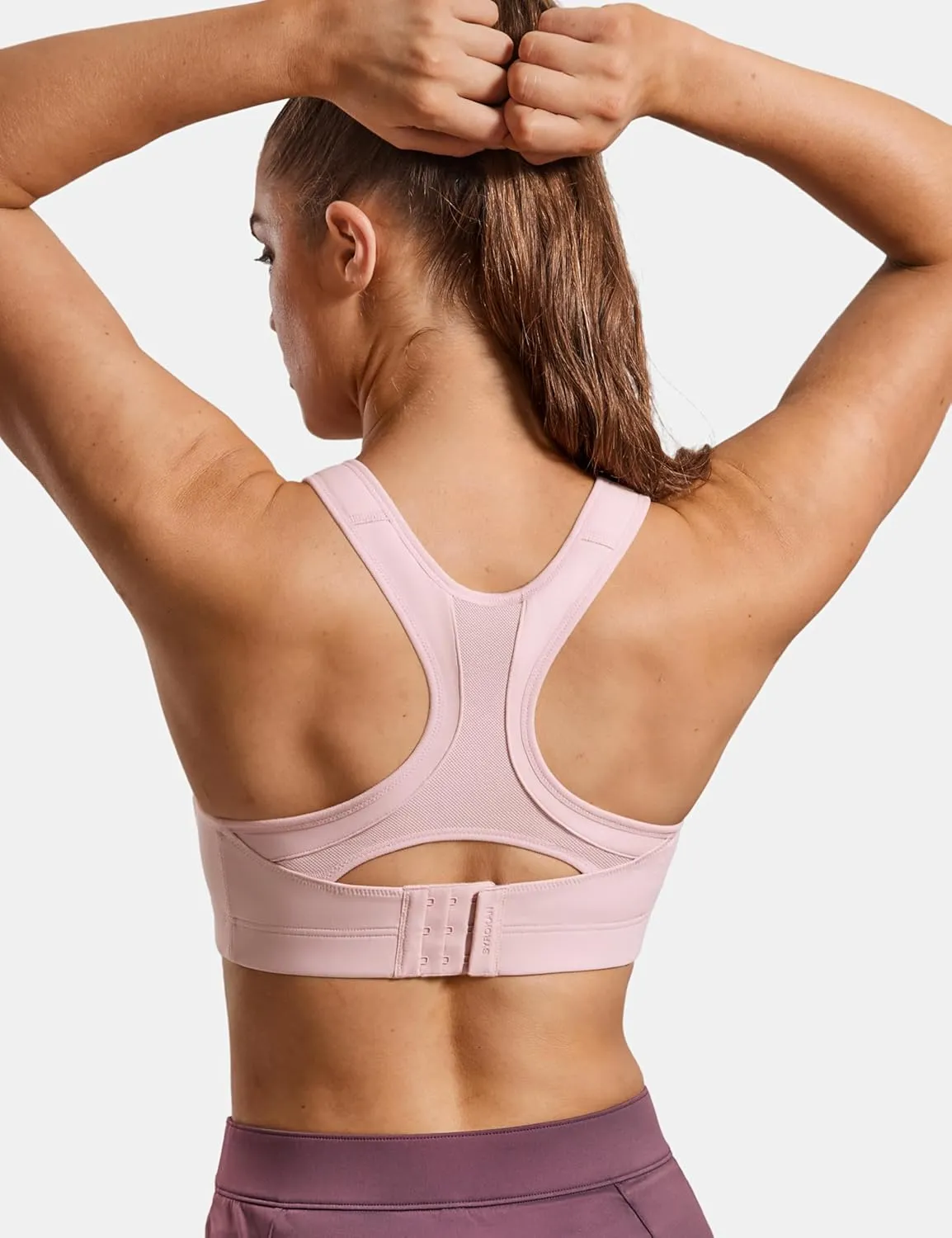 SYROKAN Women's Sports Bra Front Adjustable High Impact Support Padded Wireless Racerback Plus Size Running Bra