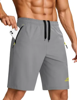 TACVASEN Men's Running Athletic Shorts 9" Quick Dry Workout Gym Shorts Lightweight Summer Shorts 3 Zipper Pockets