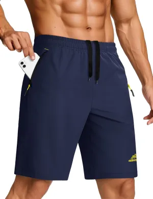 TACVASEN Men's Running Athletic Shorts 9" Quick Dry Workout Gym Shorts Lightweight Summer Shorts 3 Zipper Pockets