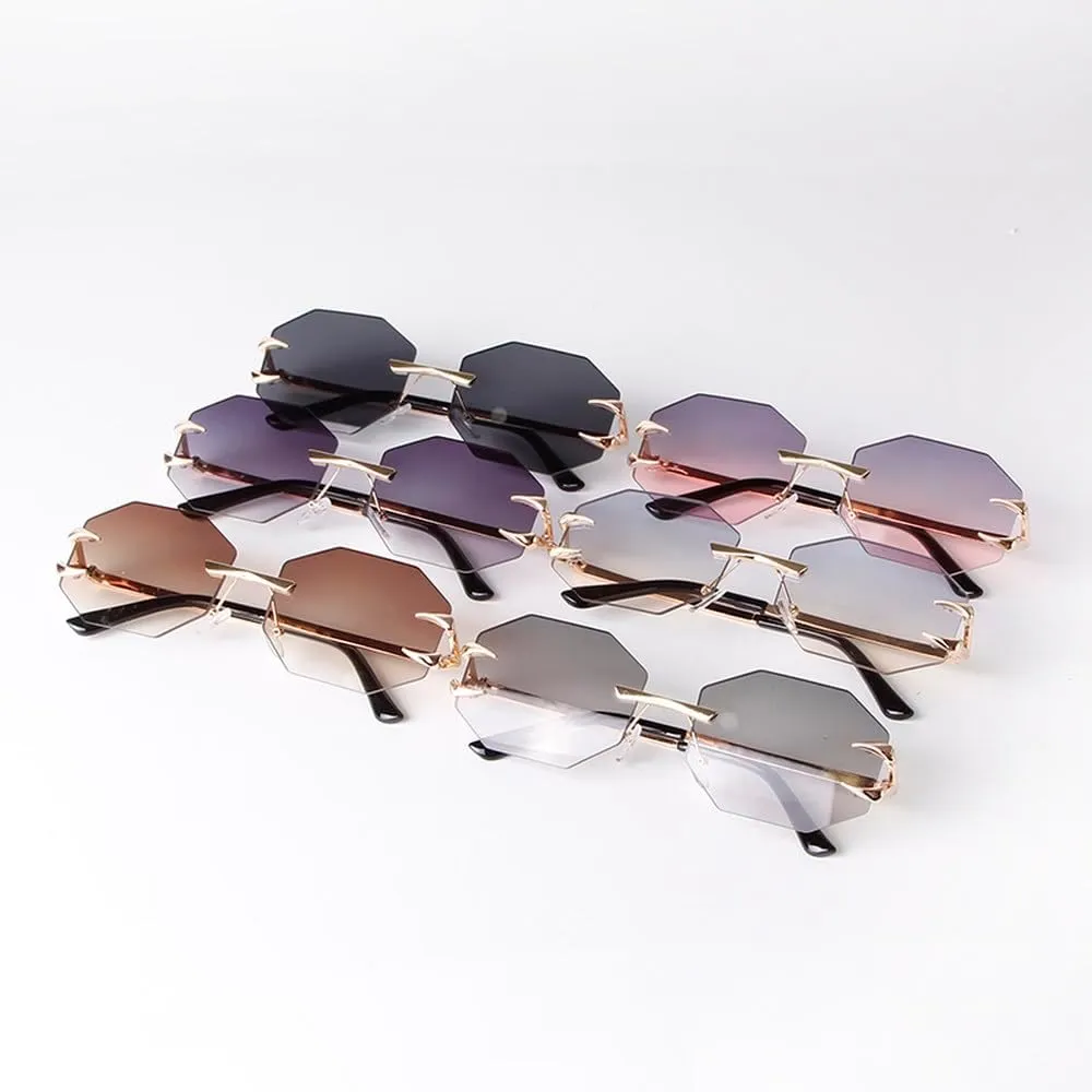 Trend Rimless Polygon Sunglasses Men Metal Fashion Sun Glasses for Women Gradient Lens Frameless Shades Eyewear UV