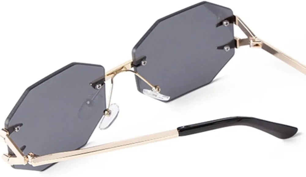 Trend Rimless Polygon Sunglasses Men Metal Fashion Sun Glasses for Women Gradient Lens Frameless Shades Eyewear UV