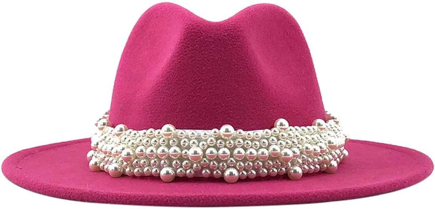 Trendy Hat Casual Men Women Pearled Wide Hat Cashmere Spring, Fall, Winter Travel Bowler Dress Hat