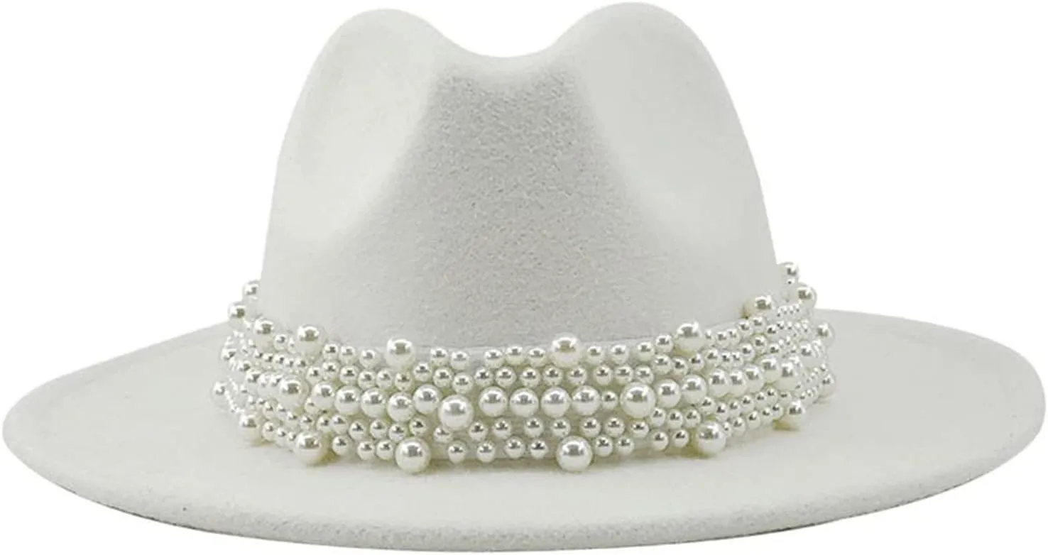 Trendy Hat Casual Men Women Pearled Wide Hat Cashmere Spring, Fall, Winter Travel Bowler Dress Hat