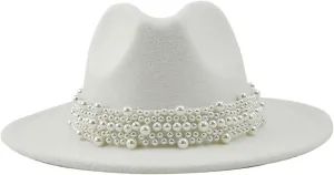 Trendy Hat Casual Men Women Pearled Wide Hat Cashmere Spring, Fall, Winter Travel Bowler Dress Hat