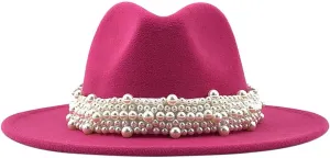 Trendy Hat Casual Men Women Pearled Wide Hat Cashmere Spring, Fall, Winter Travel Bowler Dress Hat