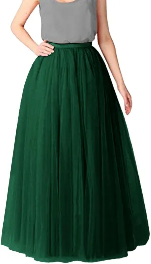 Tulle A-Line Maxi Skirts for Women Elastic Waisted Swing Tiered Mesh Pleated Long Skirt for Dancing