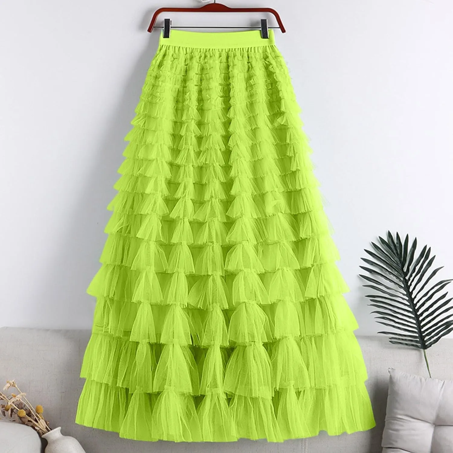 Tulle Maxi Skirts for Women 2025 Summer Elastic High Waisted Flowy Swing Tiered Mesh Long Skirt