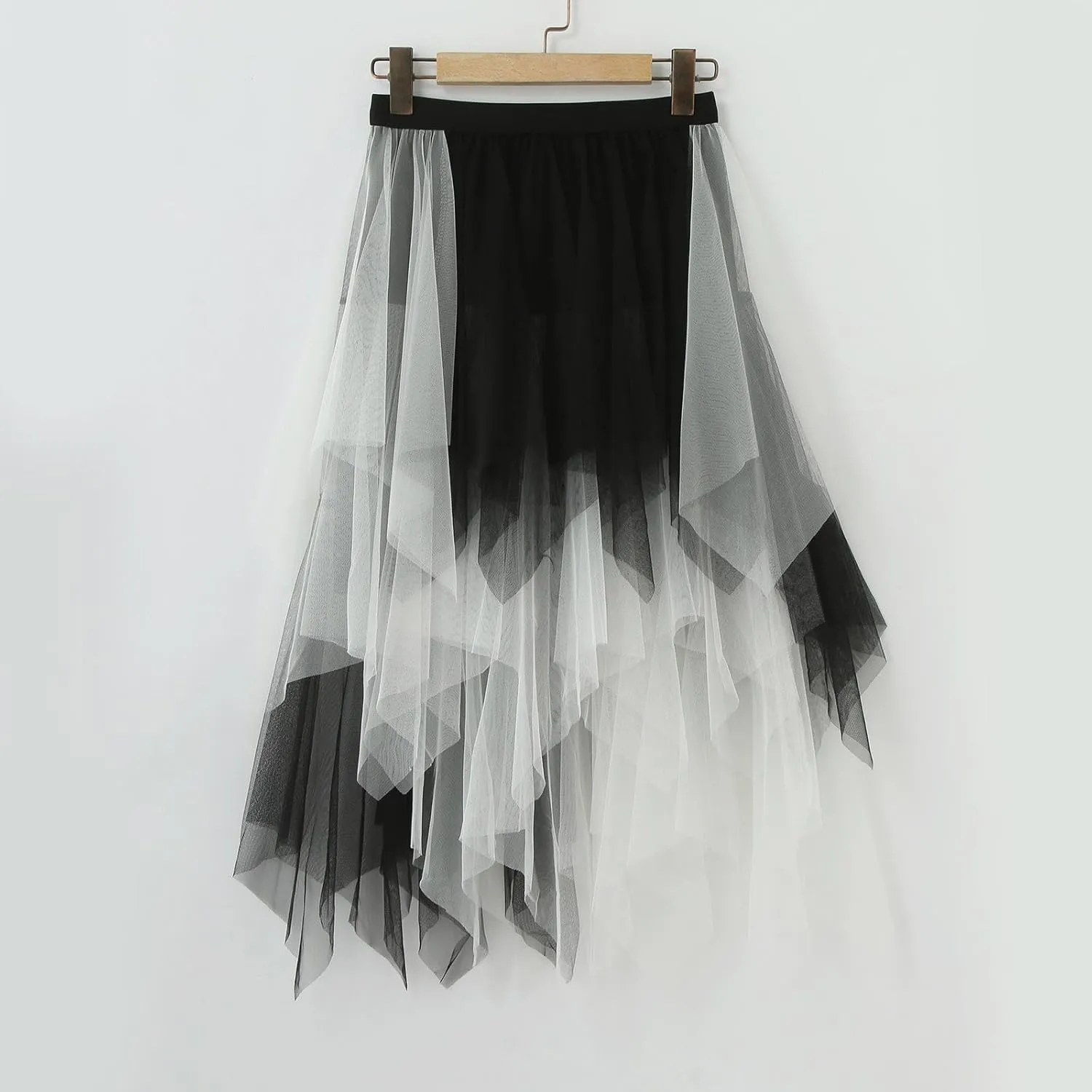Tulle Midi Skirts for Women High Waisted Flowy Swing A Line Patchwork Asymmetrical Tiered Skirt