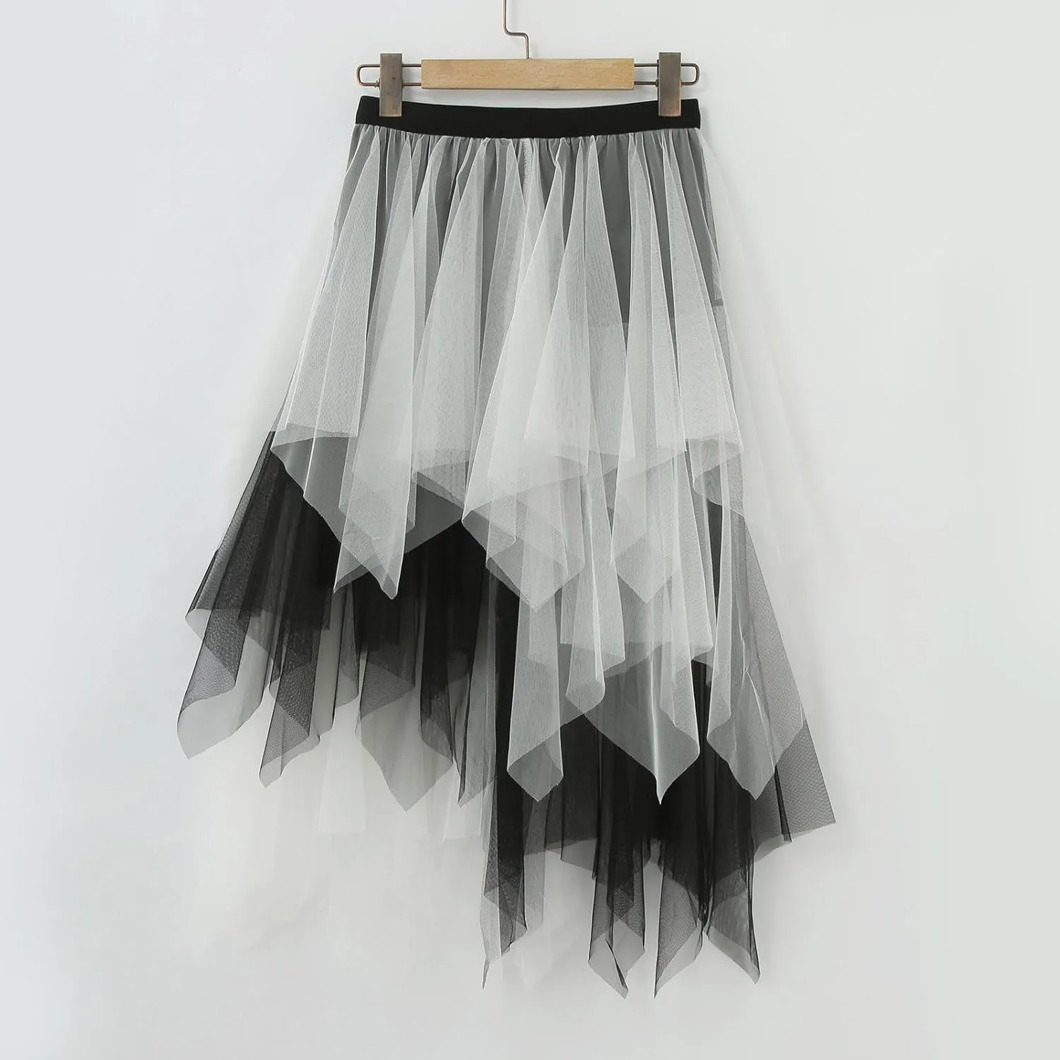 Tulle Midi Skirts for Women High Waisted Flowy Swing A Line Patchwork Asymmetrical Tiered Skirt